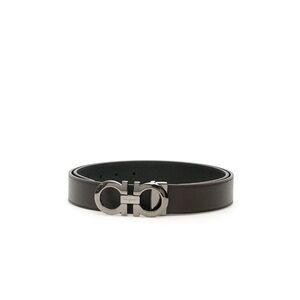Salvatore Ferragamo Black and Brown Leather Belt with Silver Buckle